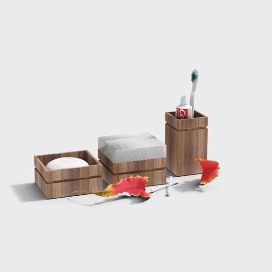 Serene Autumn-Inspired Bathroom Storage Set 3D model