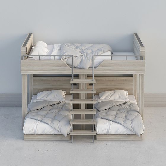 Stylish Triple Bunk Bed 3D Model for Modern Bedrooms