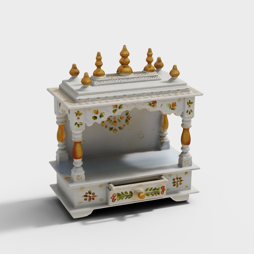 Home Mandir Designer Handmade Wooden Temple White
