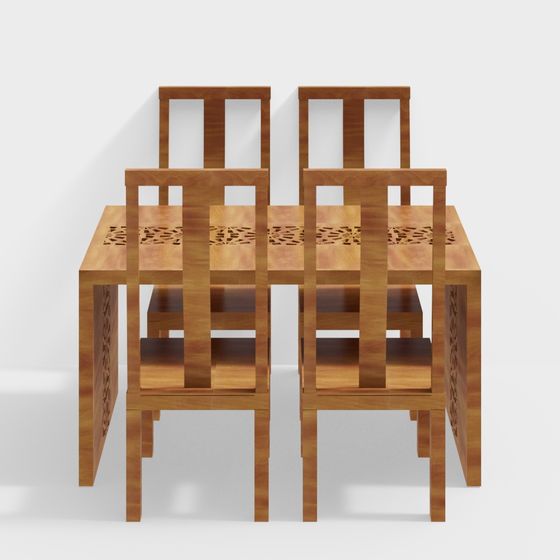 Stylish Low-Poly Wooden Dining Table and Chair Set 3D model