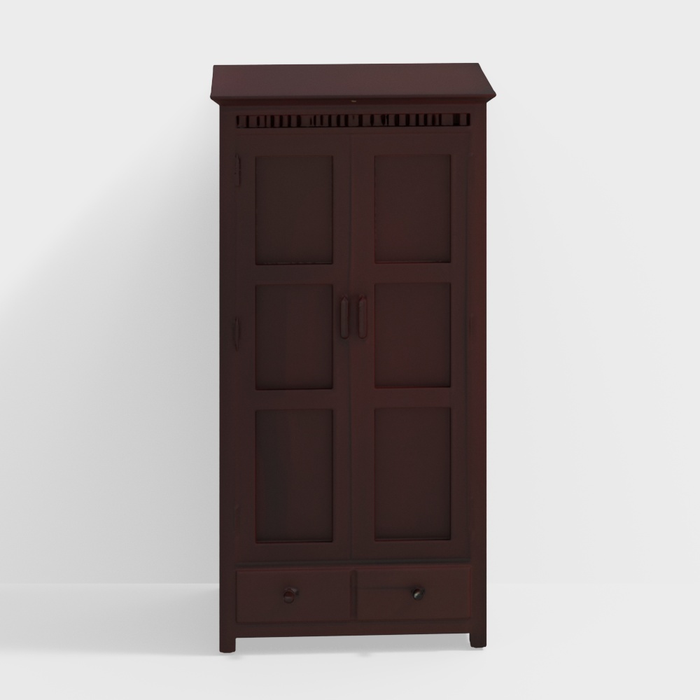Fidora Solid Wood 2 Door Wardrobe in Mahogany Finish