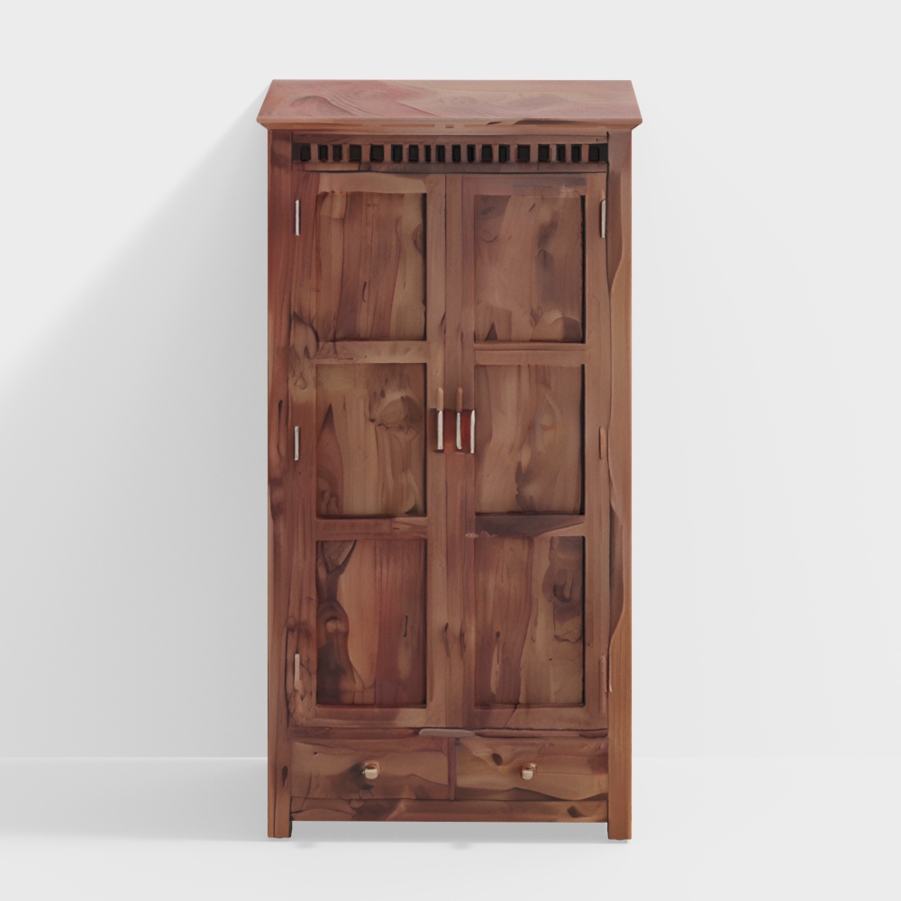 Fidora Solid Wood 2 Door Wardrobe in Teak Finish