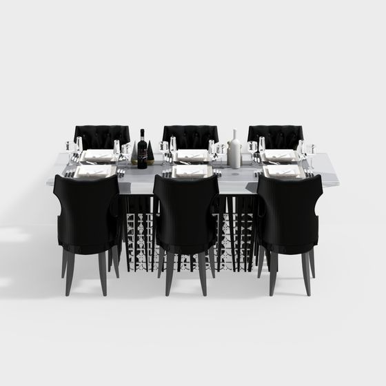 Black and White Feast Dining Table 3D model