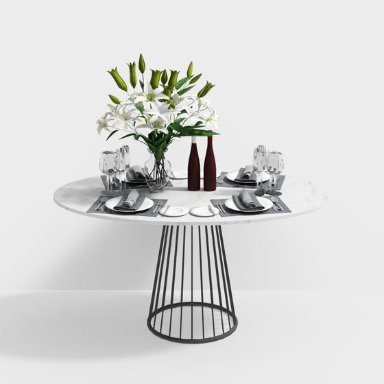 Elegant Low-Polygon Dining Table 3D model