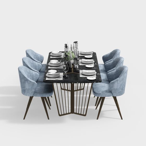Elegant 3D Model Dining Table and Chair Set