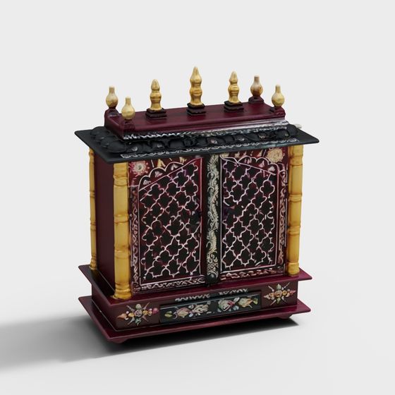 Intricate Low-Poly 3D Model of an Elegant Decorative Cabinet