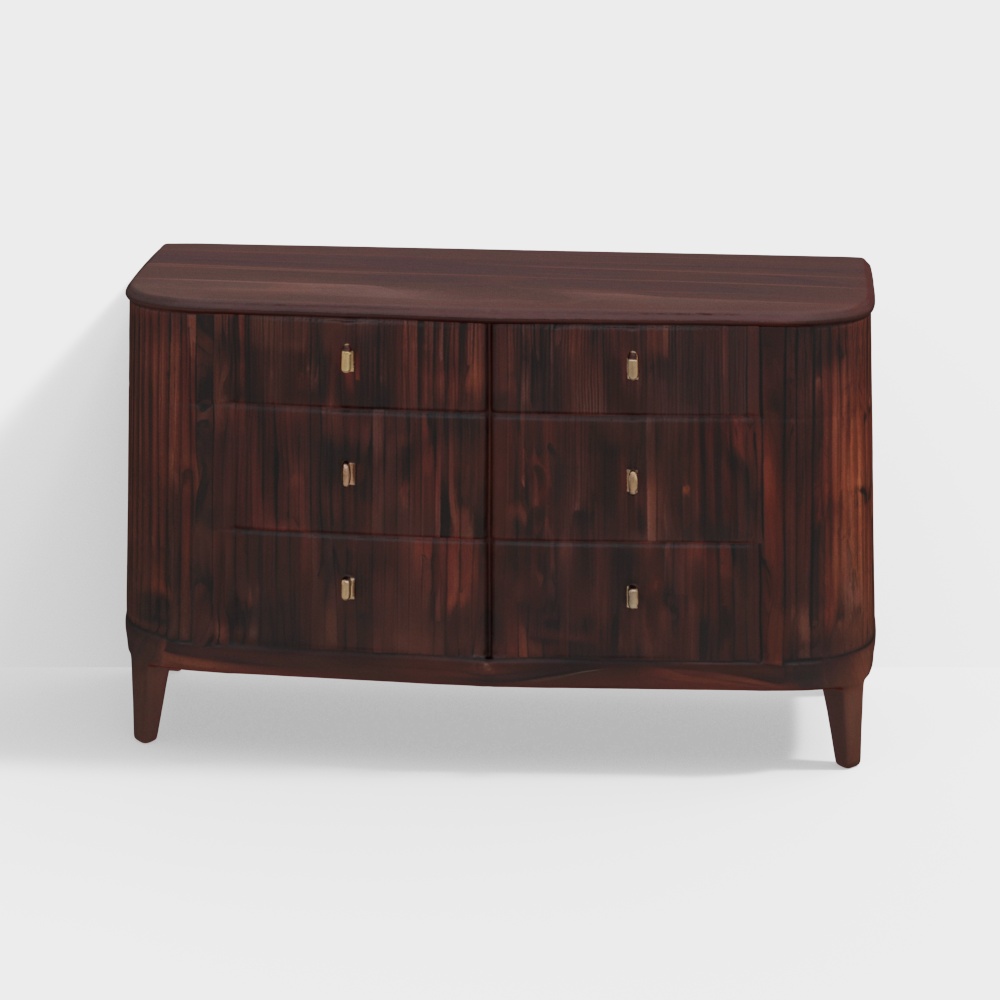 Brown Wood Flute Chest Of Drawers