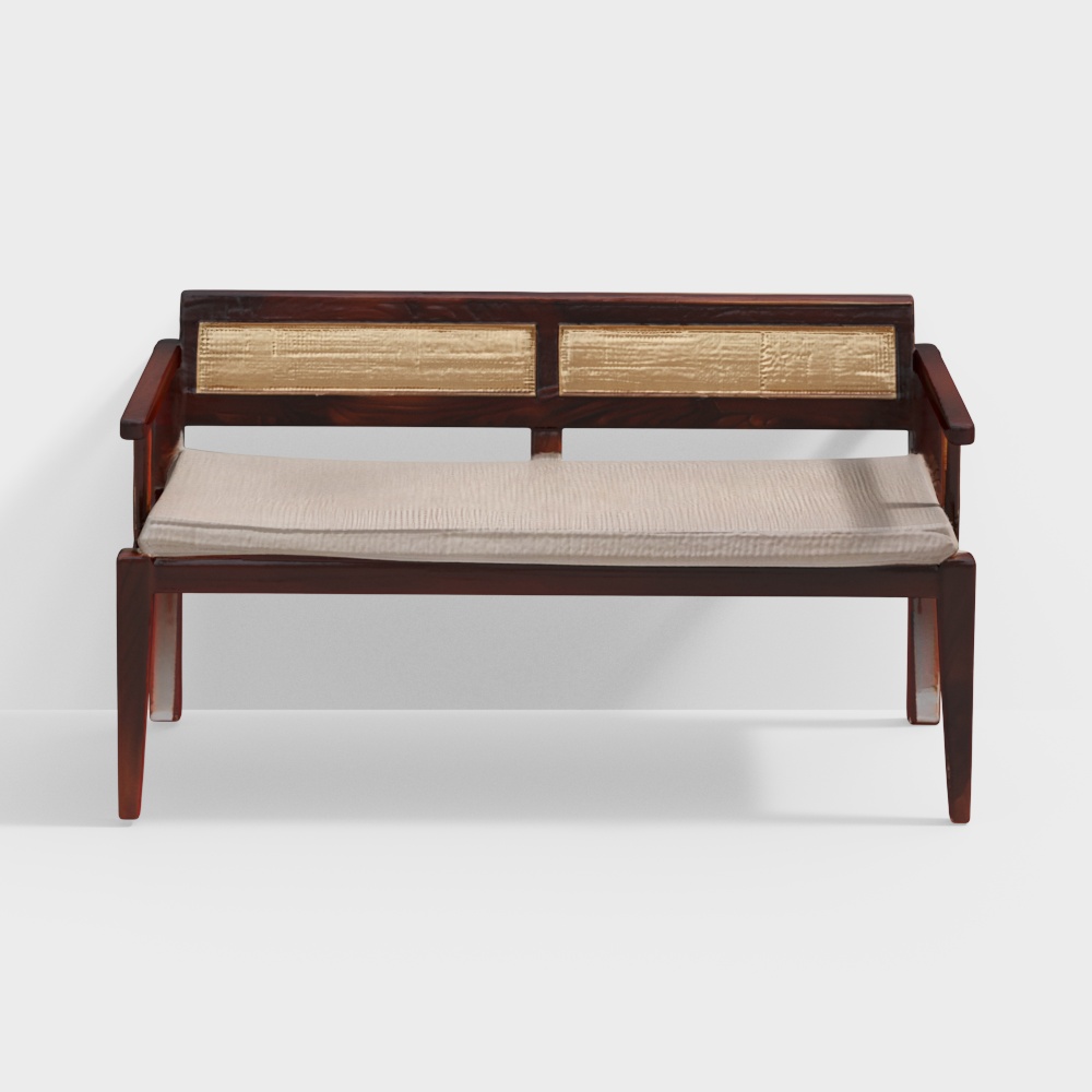Natural Wood Upholstered 3 Seater Bench