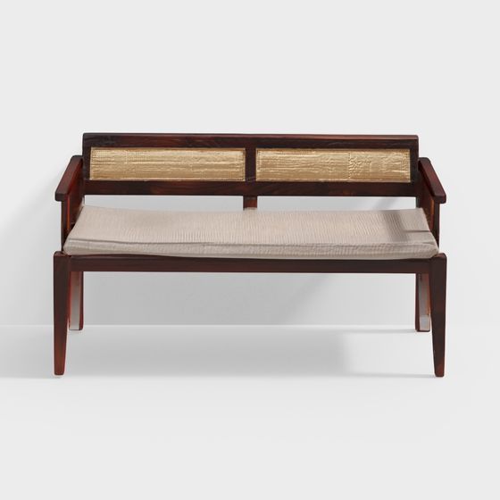 Natural Wood Bench Upholestered - 3 Seater