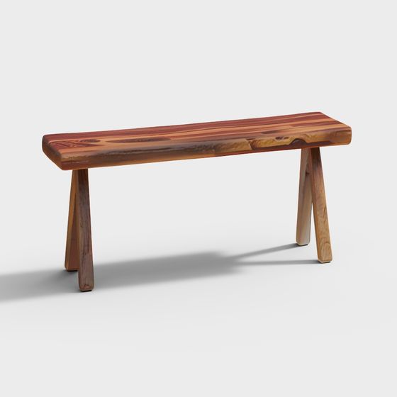 Elegant Low-Poly Wooden Bench 3D model