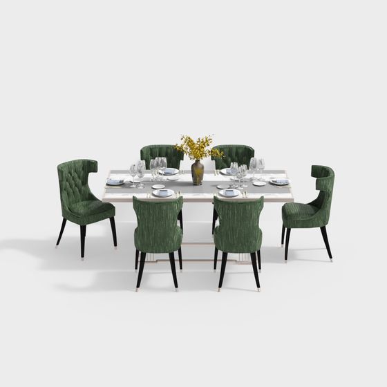 Stylish Low-Poly Dining Table and Chairs 3D model
