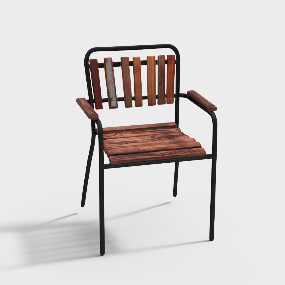 Outdoor Leisure Chair 3D Model – Wood and Metal Frame