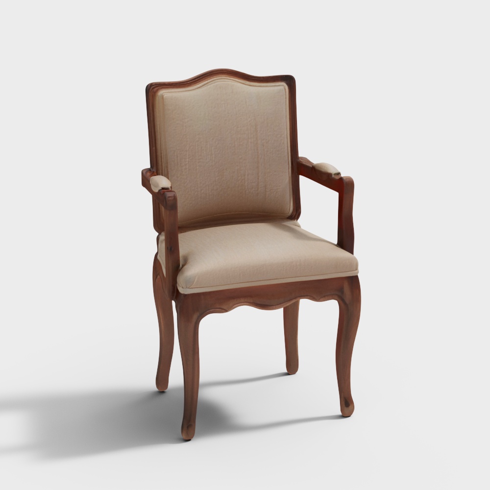 Elegant Vintage Armchair 3D Model – Rococo Style