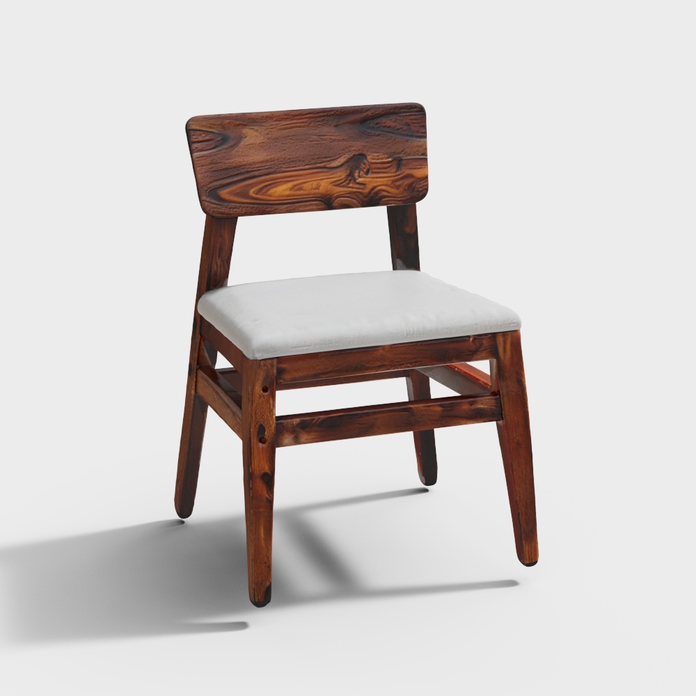 Retro Wooden Chair 3D Model – Low Poly Vintage Design