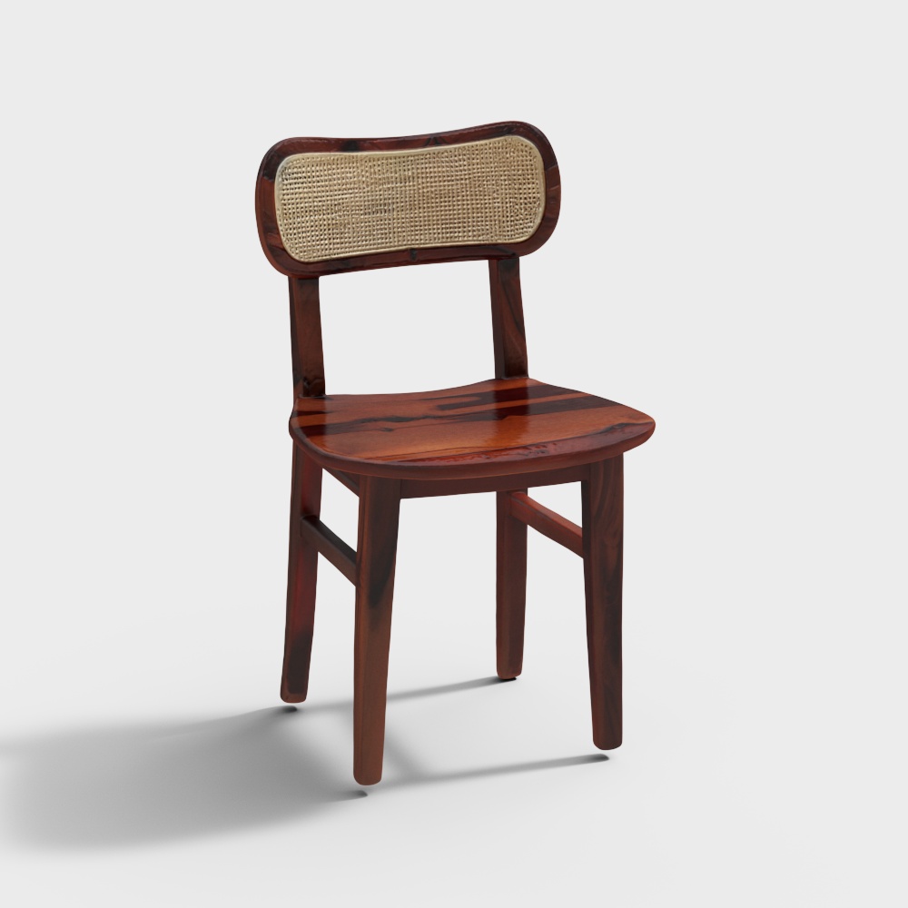 Vintage Low-Polygon Chair 3D Model – Wooden Woven Design