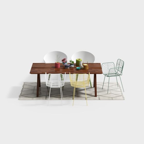 Stylish 3D Dining Table and Chair Set