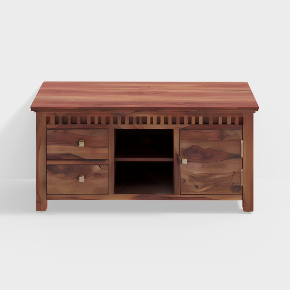 Fidora Solid Wood Free Standing TV Unit in Teak Finish