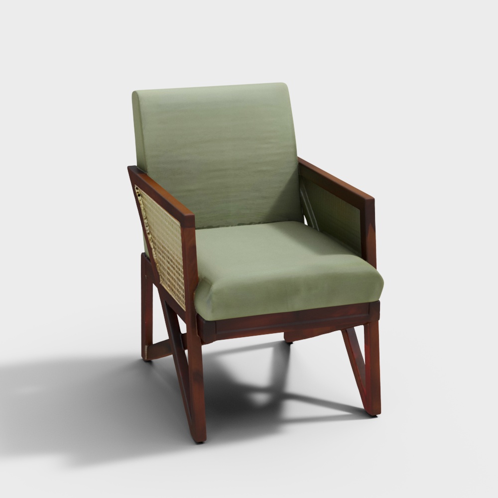 Dusk Suede Velvet Fabric Arm Chair in Olive Color
