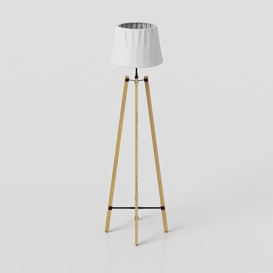 Elegant Wooden Tripod Floor Lamp 3D model
