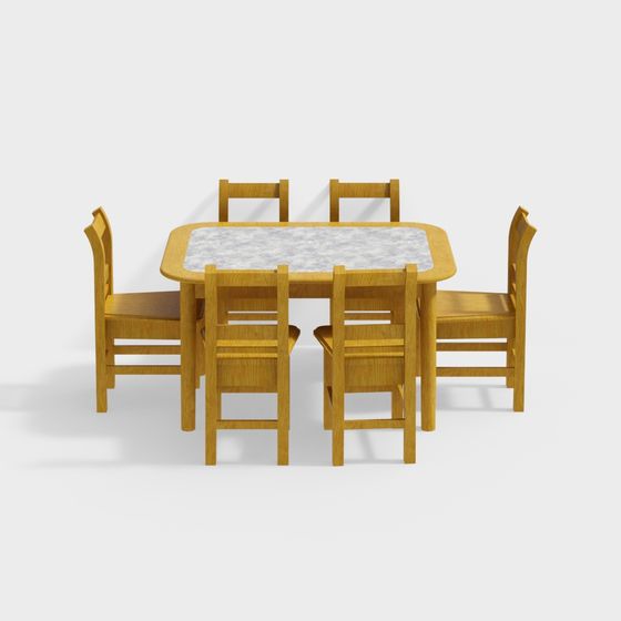 Minimalist Warm Dining Table and Chairs 3D model