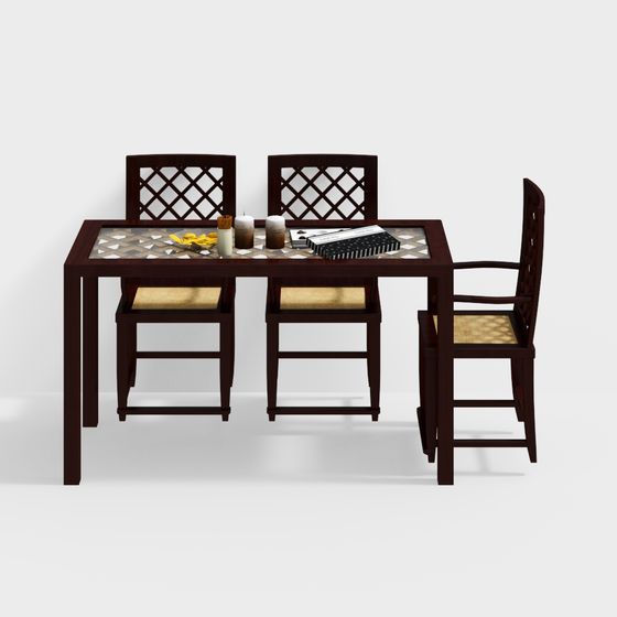 Stylish 3D Model Dining Table and Chairs