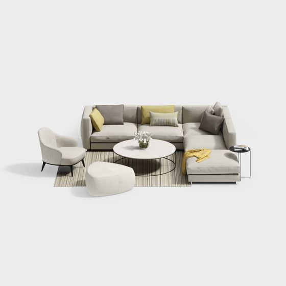 Stylish Low-Polygon Sofa Set 3D Model for Modern Spaces