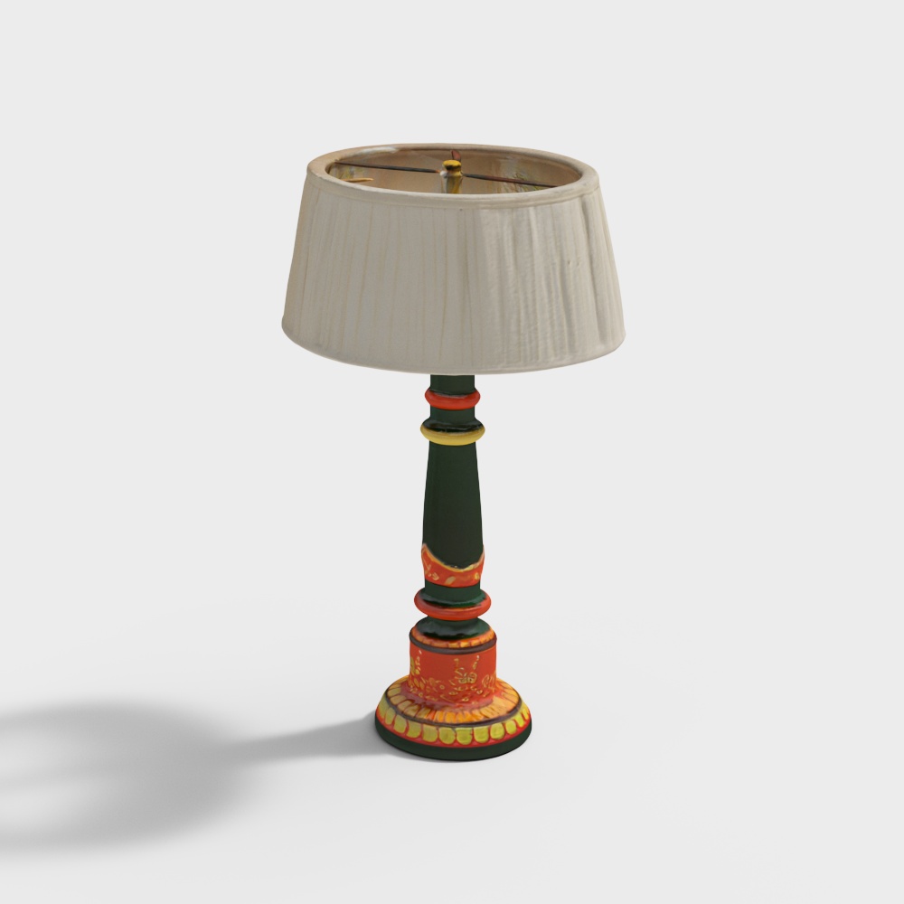 Orange Varnin Wood Table Lamp Without Shade