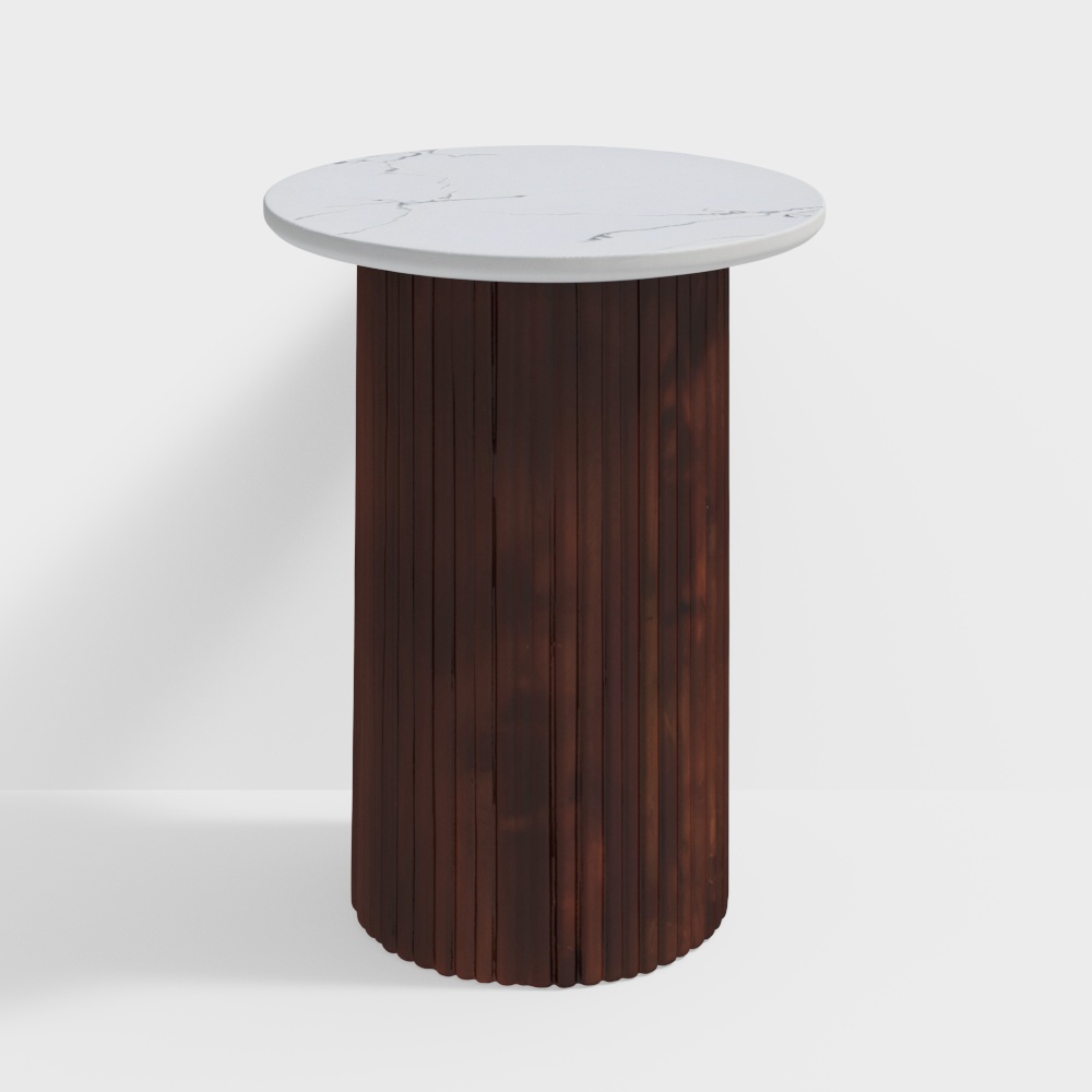 Cierra Solid Wood End Table with White Marble Top