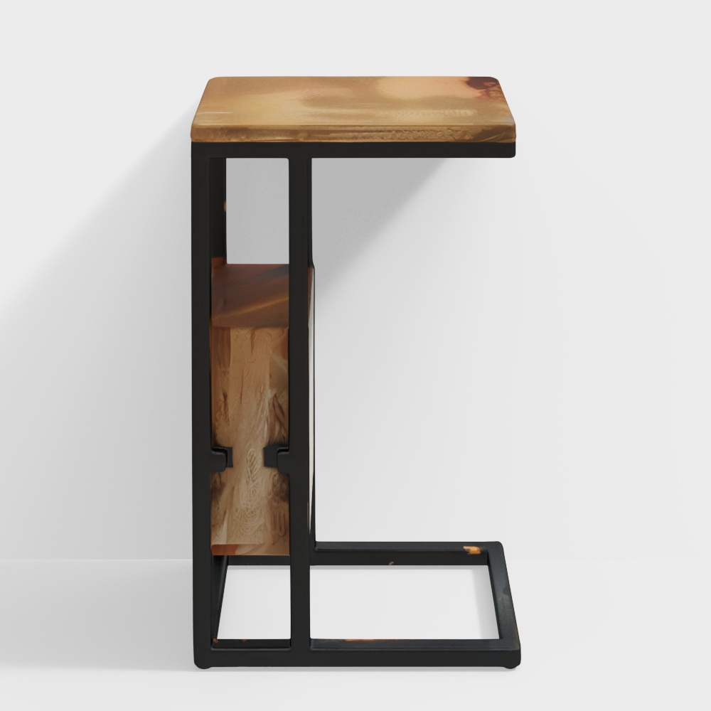 Металлический C-образный стол Боган черного цвета с мрамором