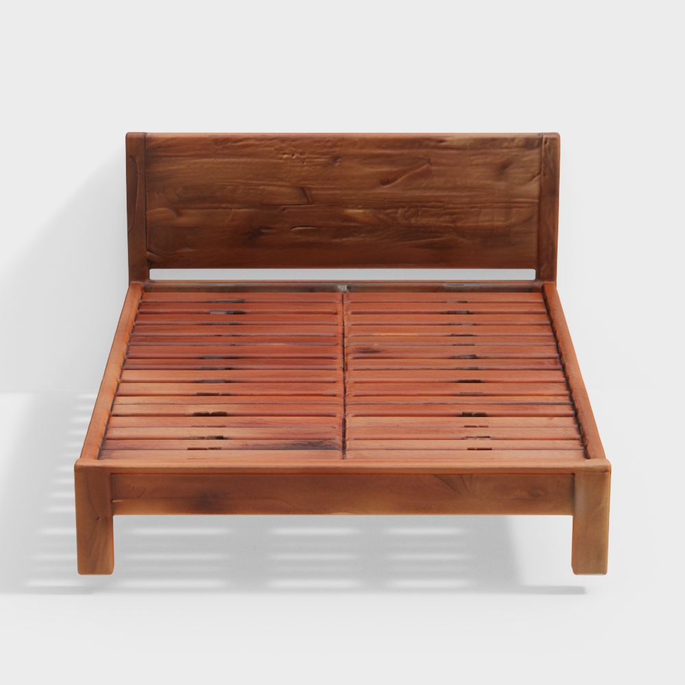 Brown Wooden Quadro Double Bed