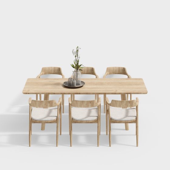 Modern Minimalist Dining Table and Chair Set 3D model