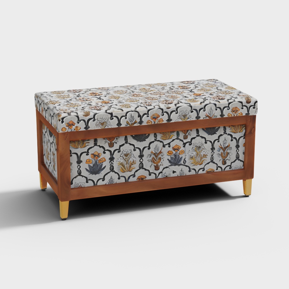 Nihara Fabric Bench in Multi Color with Storage