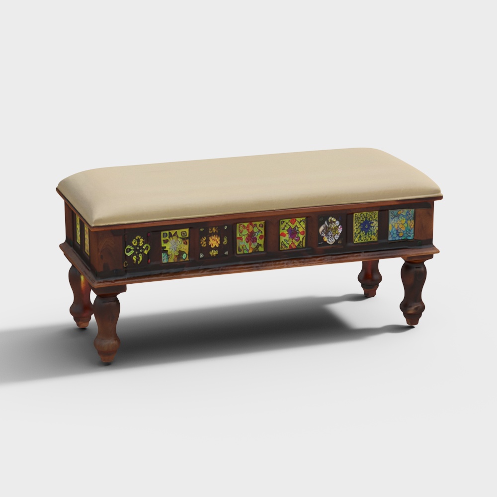 Siramika Sheesham Wood Upholstered Bench in Provincial