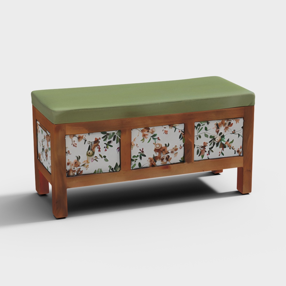 Miko Fabric Bench in Green Color with Drawer Storage