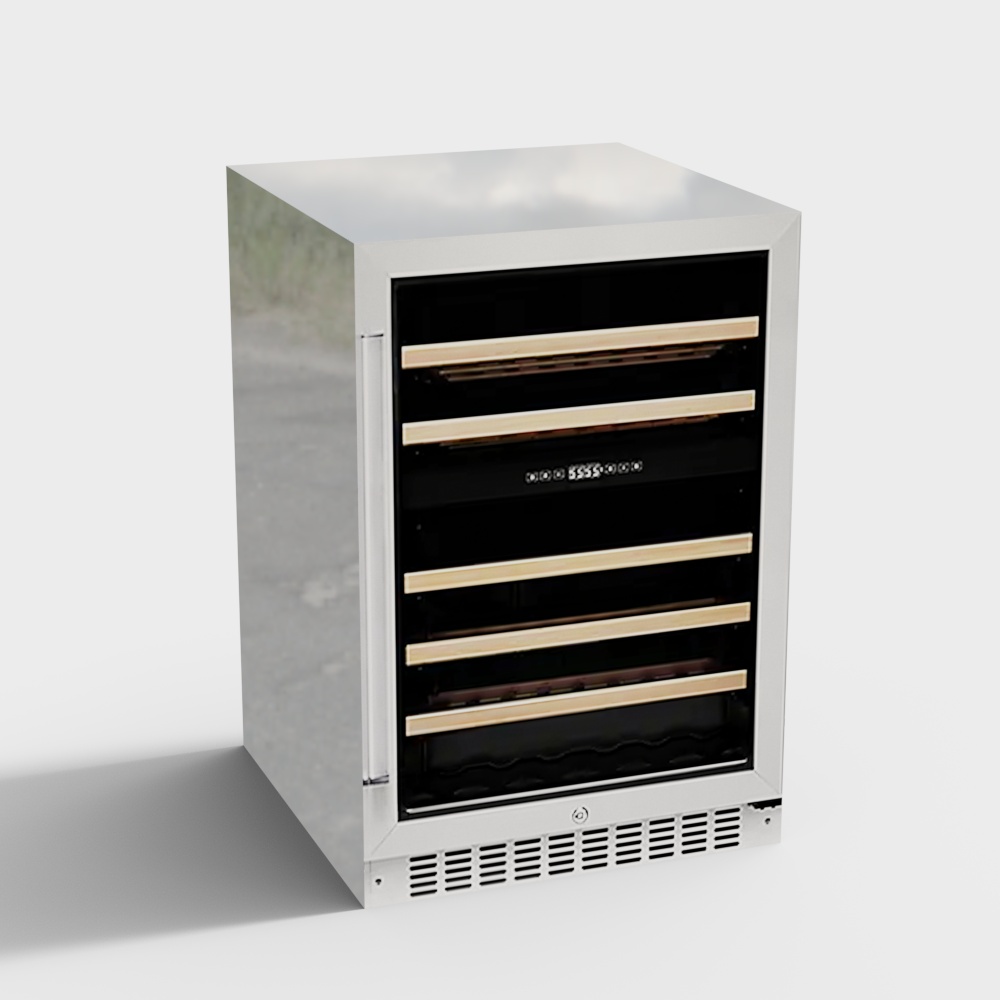 Sleek Low-Polygon Refrigerator 3D Model – Silver & Glass