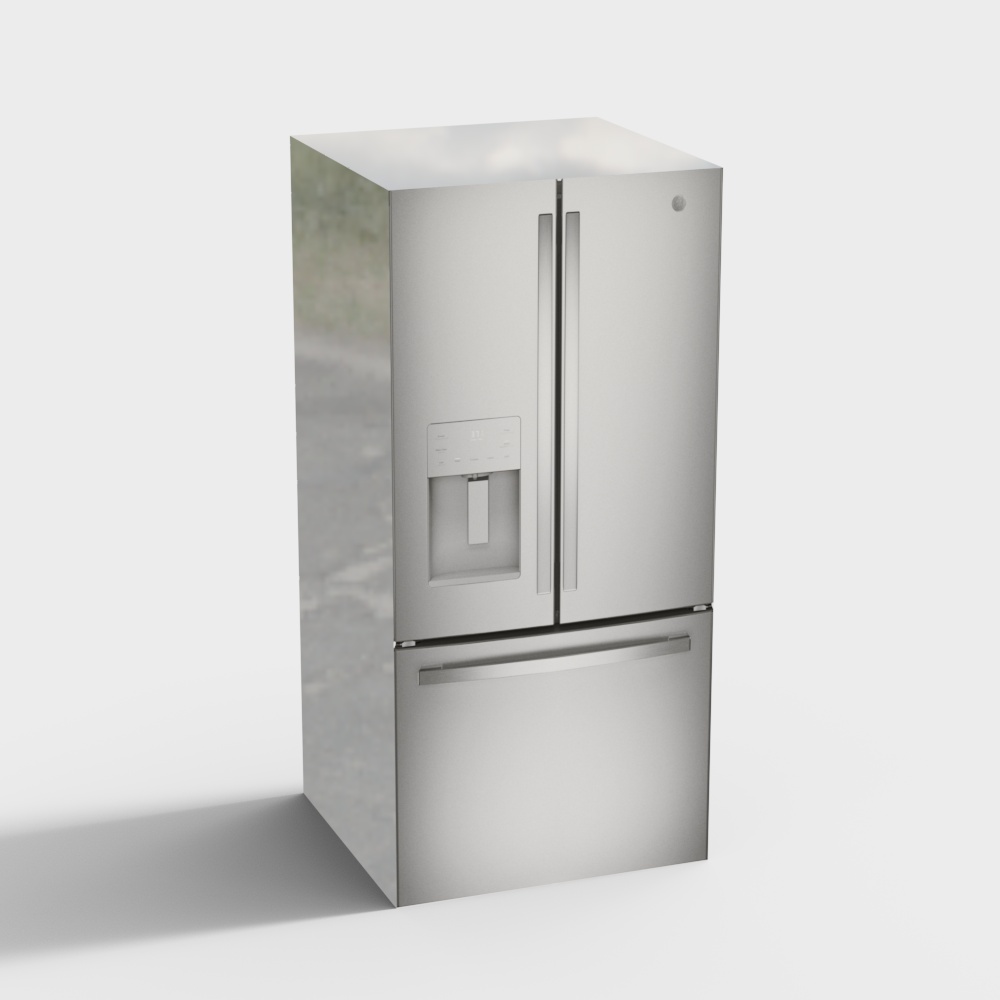 Stainless Steel French Door Refrigerator 3D Model
