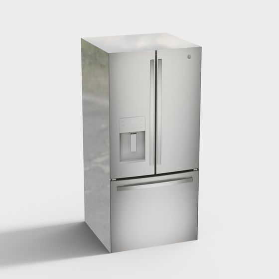 Stylish Stainless Steel French Door Refrigerator 3D model