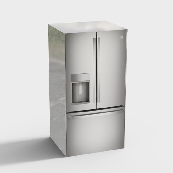 Stylish Stainless Steel French Door Refrigerator 3D model