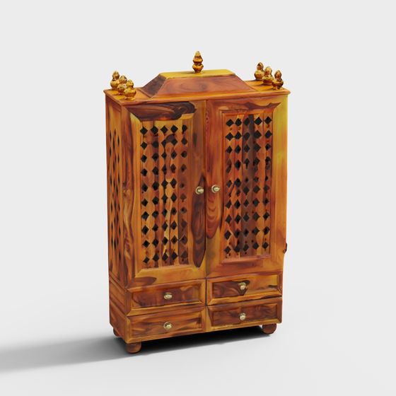 Stylish Vintage Wood Wardrobe 3D model