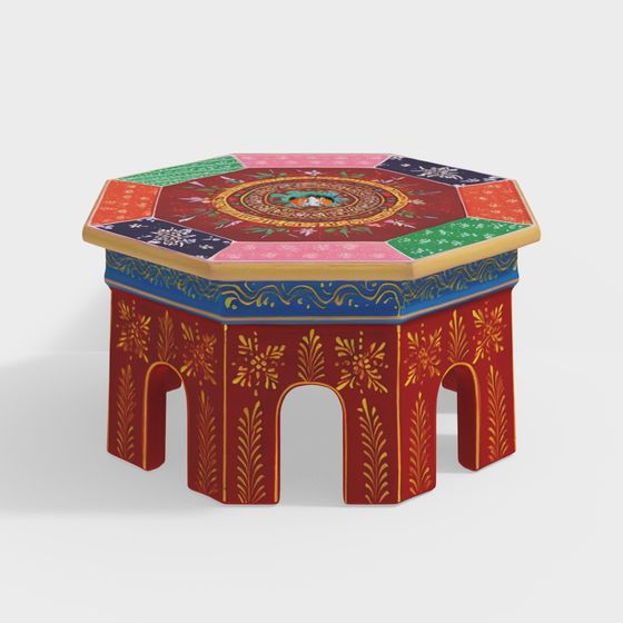 Multicolor Mango Wood And MDF Hand Painted Pooja C