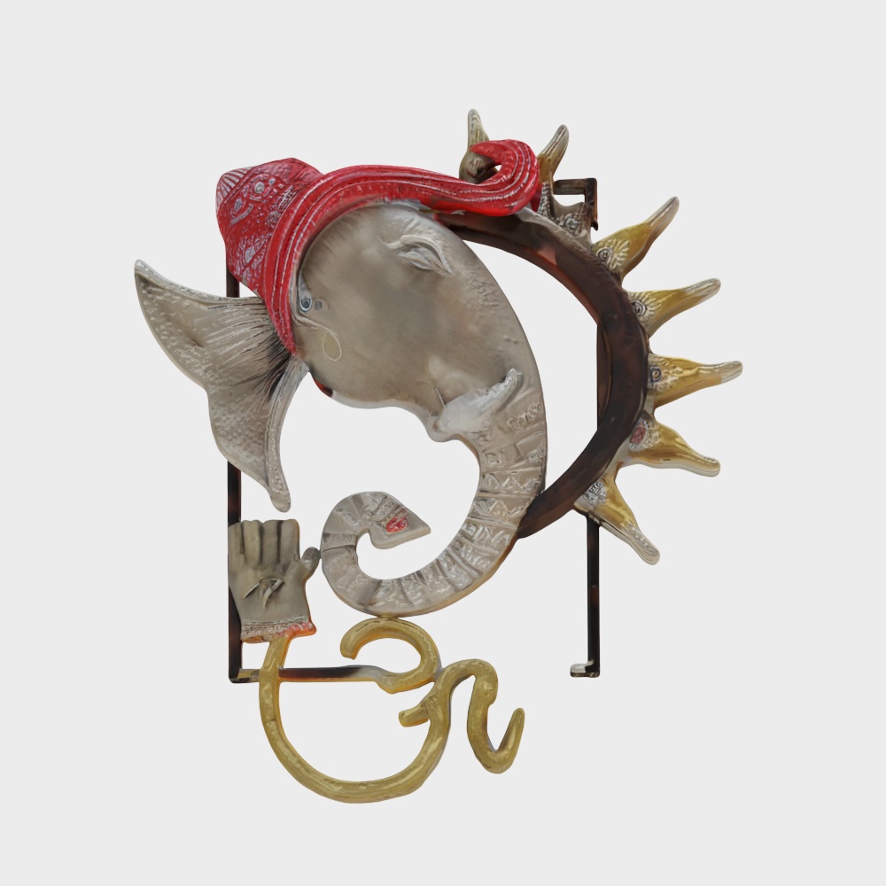 Ejunction Iron Lord Ganesha Wall Art with LED in Gold