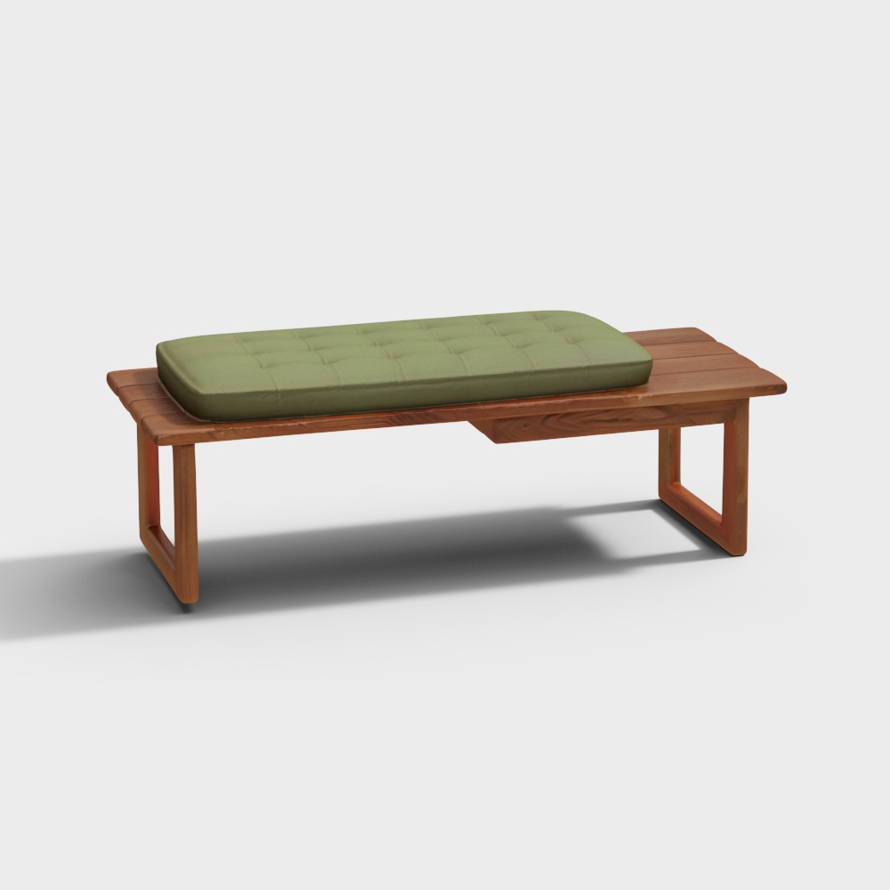 Prague Wooden Bench (Linen, Green)