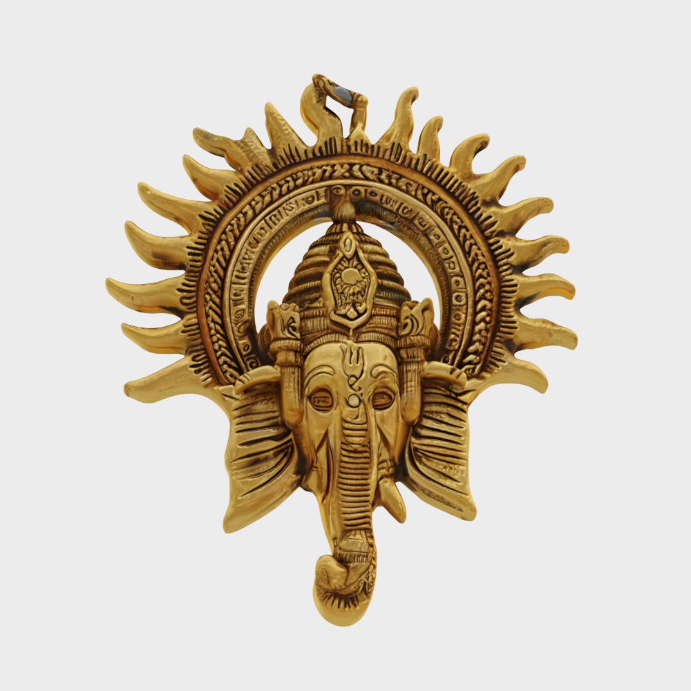 Metal Lord Ganesha with Sun Wall Art