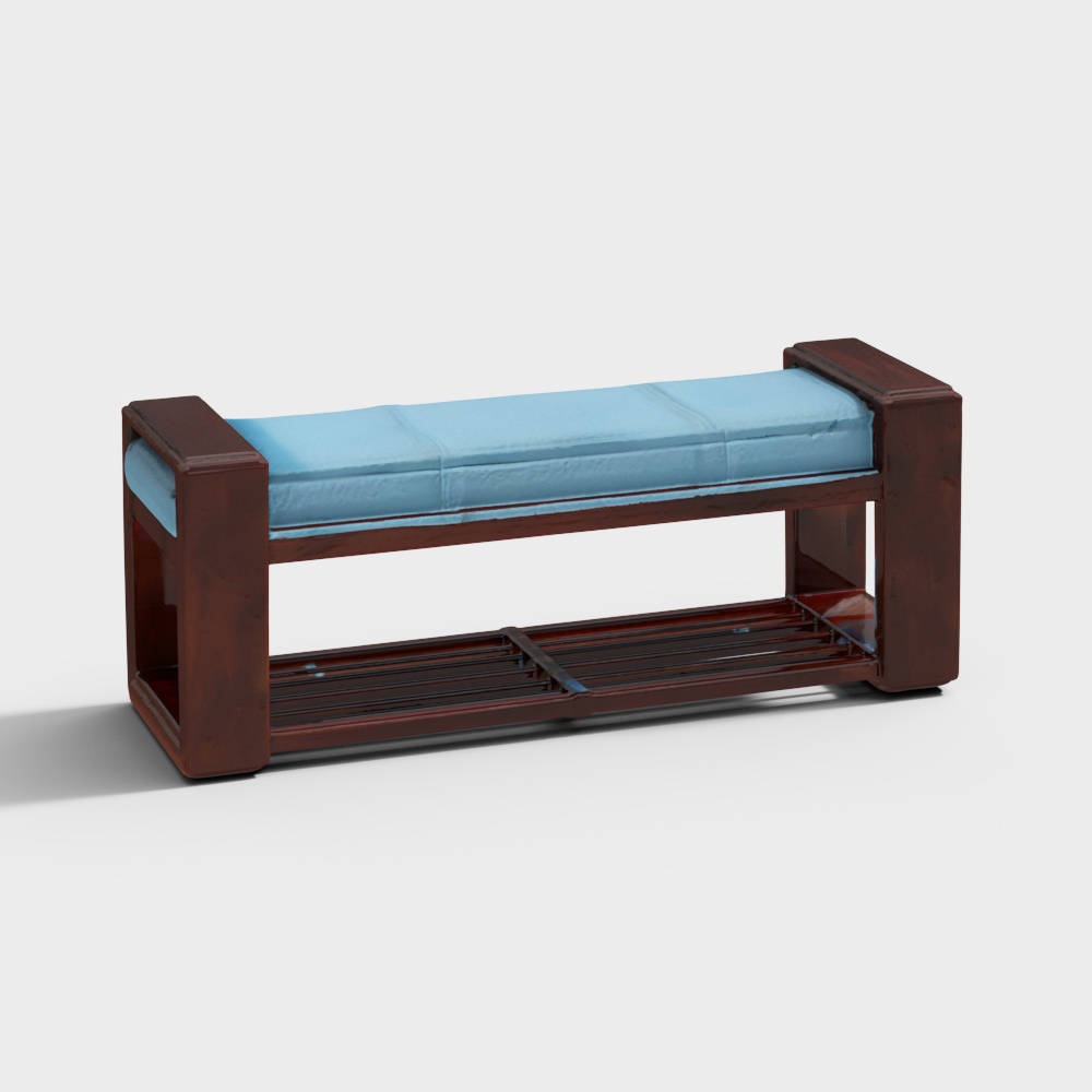 Collab Wooden Bench (Velvet, Blue)