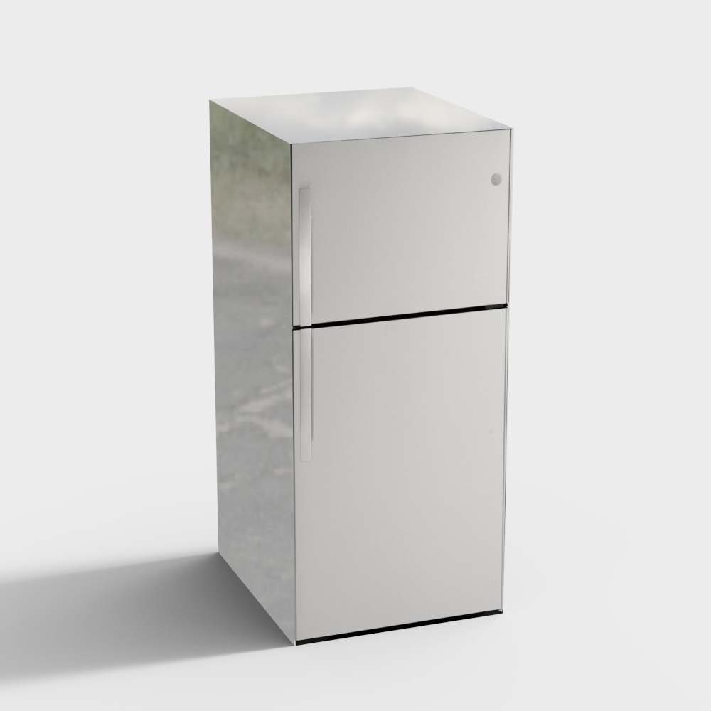 Sleek Minimalist Refrigerator 3D Model – Metallic Design