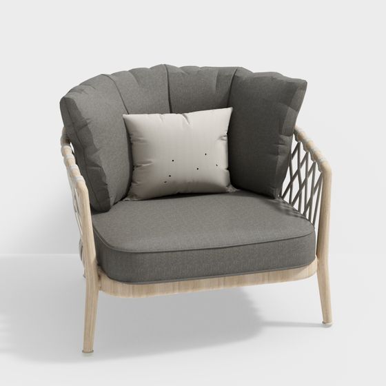 Stylish Gray Fabric Armchair 3D Model for Creative Spaces