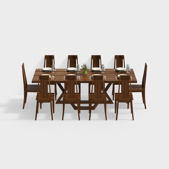 Elegant 3D Dining Table and Chair Set Model