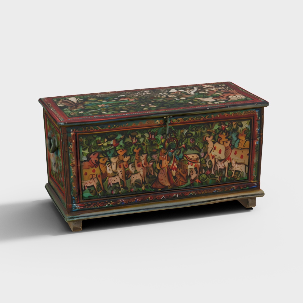 Akayda Painted Green Mango Wood Chest