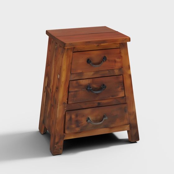 Charming Retro Wooden Nightstand 3D Model