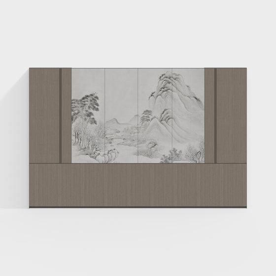 Tranquil Ink Painting Screen 3D model for Creative Spaces